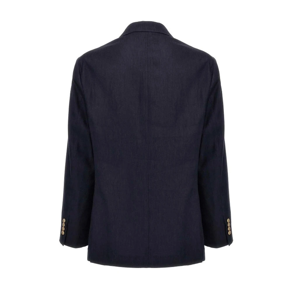 BRUNELLO CUCINELLI Linnen en wollen jas Dubbelbreasted Blue Heren