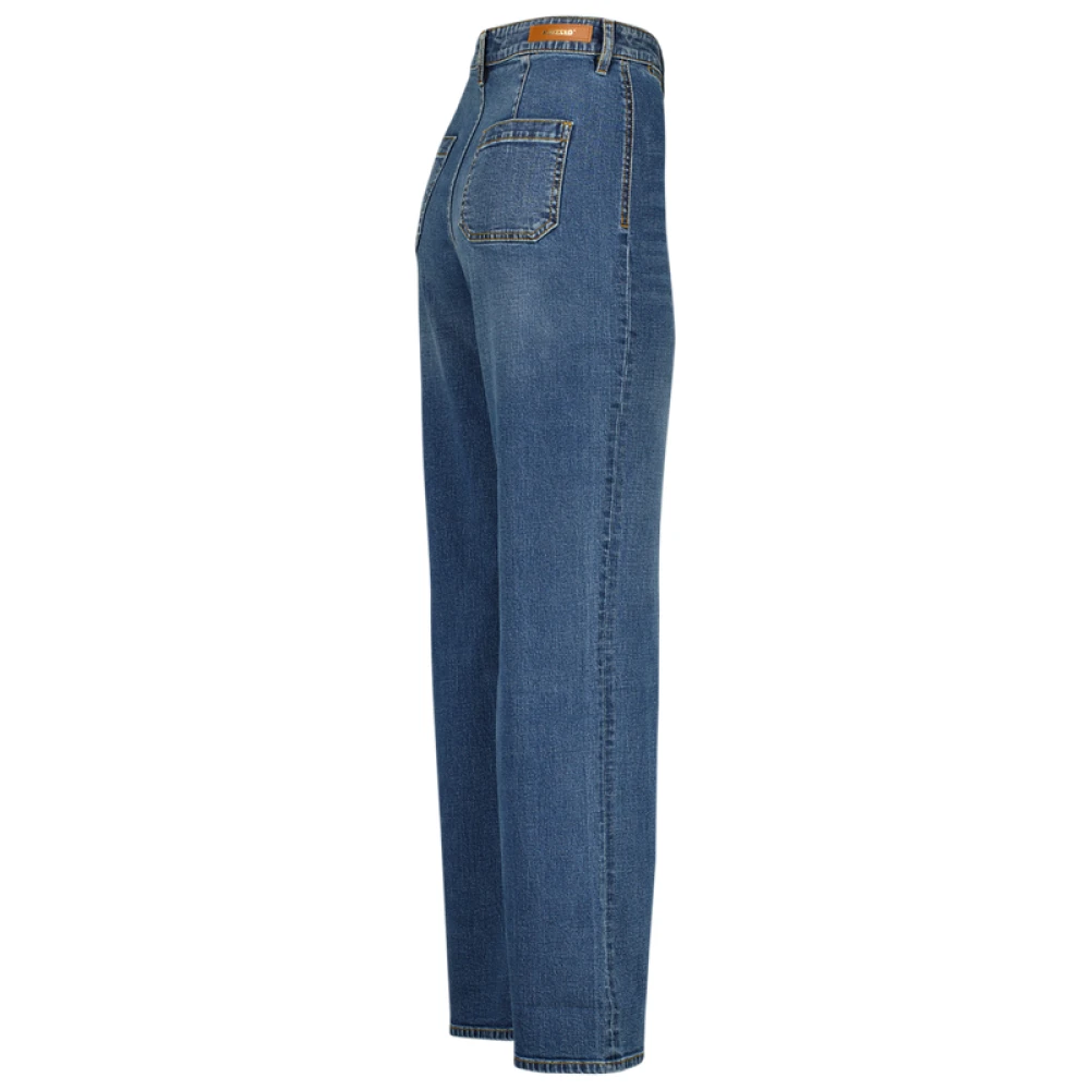 Raizzed Donkere stonewash hoge taille wijde pijpen jeans Blue Dames