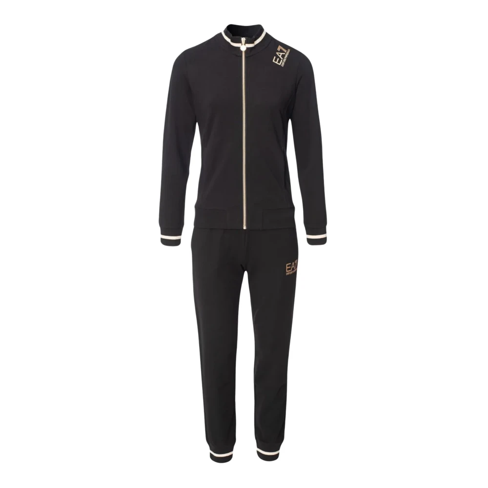 Emporio Armani EA7 Zwart Katoen Logo Lettering Trainingspak Black Dames