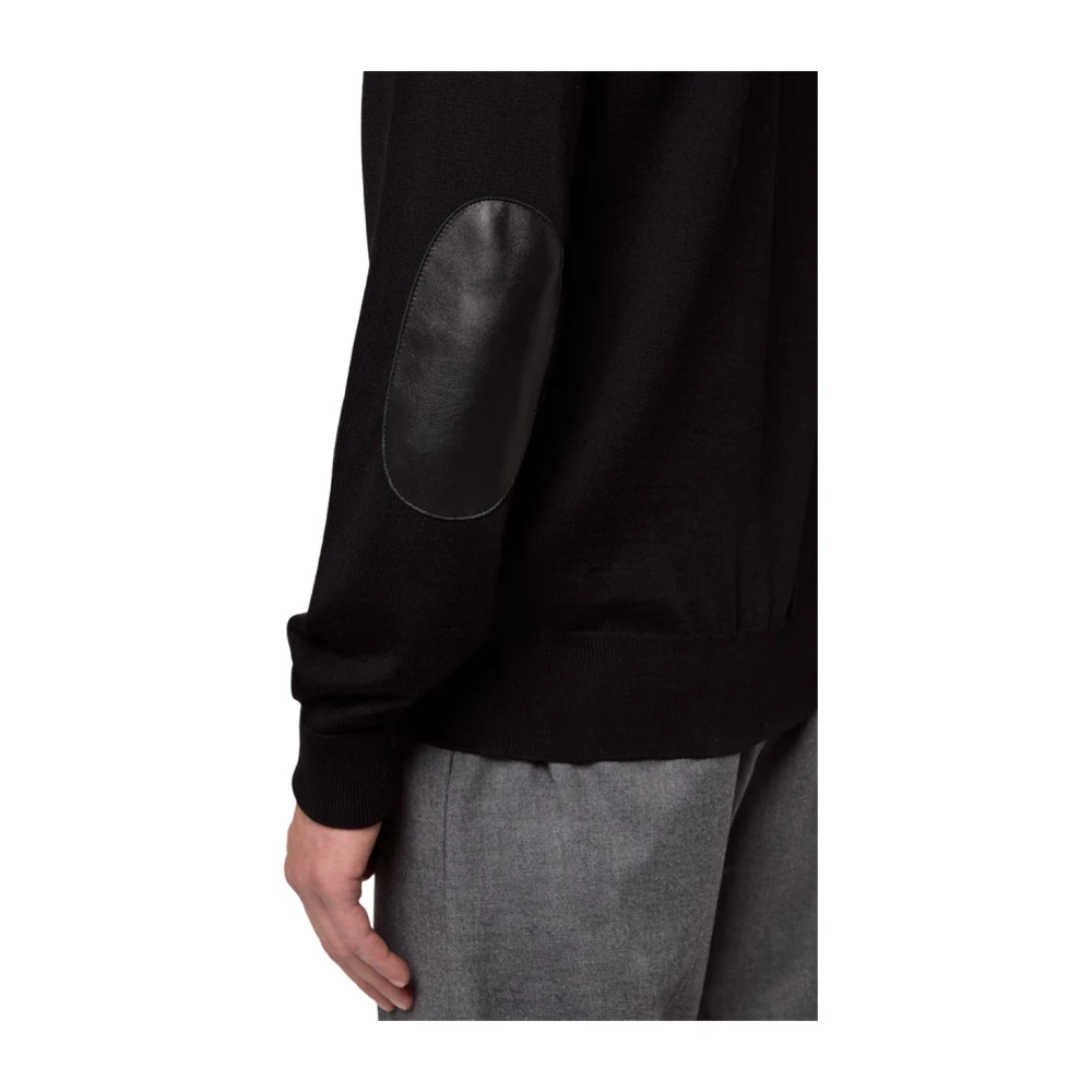 Alpha Studio Merino Wol Gepatchte Trui met Lange Mouwen Black Heren