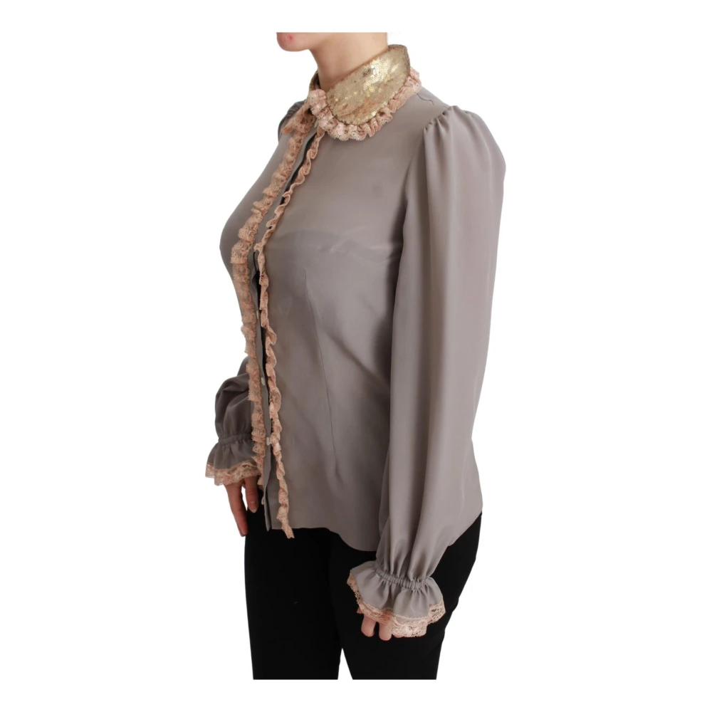 Dolce & Gabbana Pailletkraag Blouse Shirt Grijs Roze Gray Dames