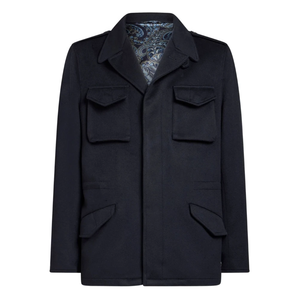 Etro Mannelijk Blauw Jassen Heren, L, Kasjmier, Adjustable Sahariana