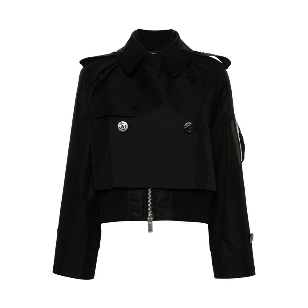Sacai Zwart Gelaagd Twill Buitenkleding Black Dames
