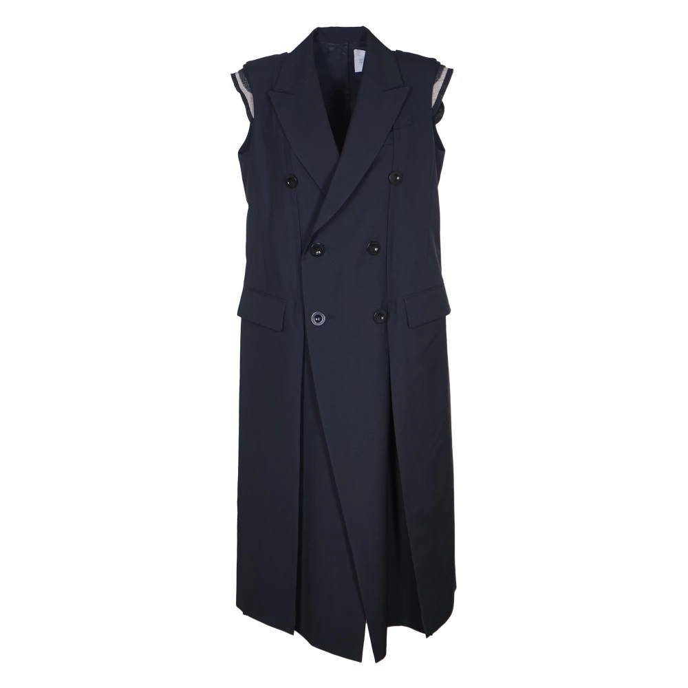 Sacai Zwarte Lange Vest Jurk Black Dames
