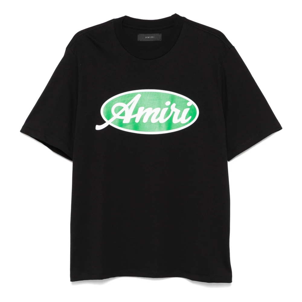 Amiri Zwarte Crew Neck T-shirt met Ovaal Logo Black Heren