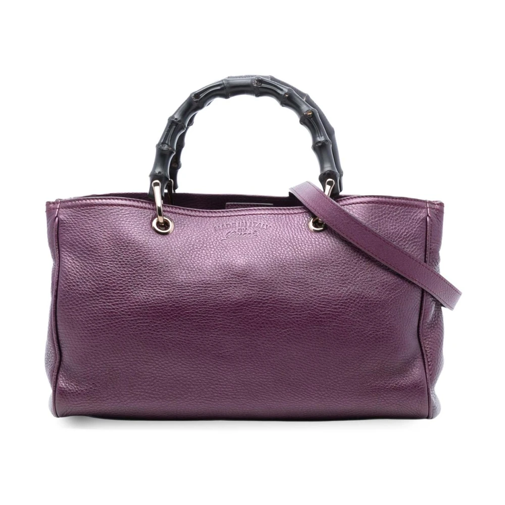 Gucci Vintage Women's Purple Pre-Owned Bamboo Handle Tote Bag