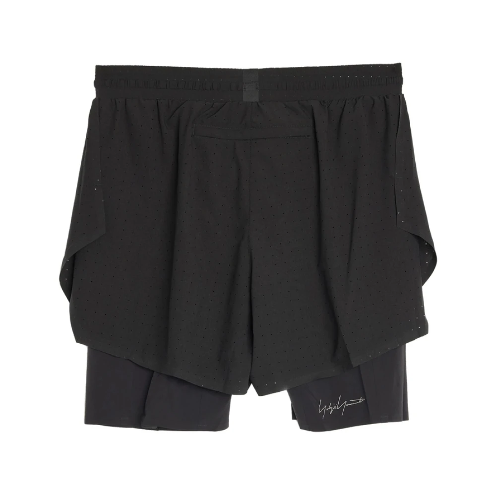 Y-3 Gelaagde Zwarte Geperforeerde Logoprint Shorts Black Heren