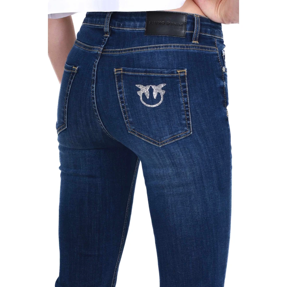 pinko Flared Fit Denim Jeans met Strass Logo Blue Dames