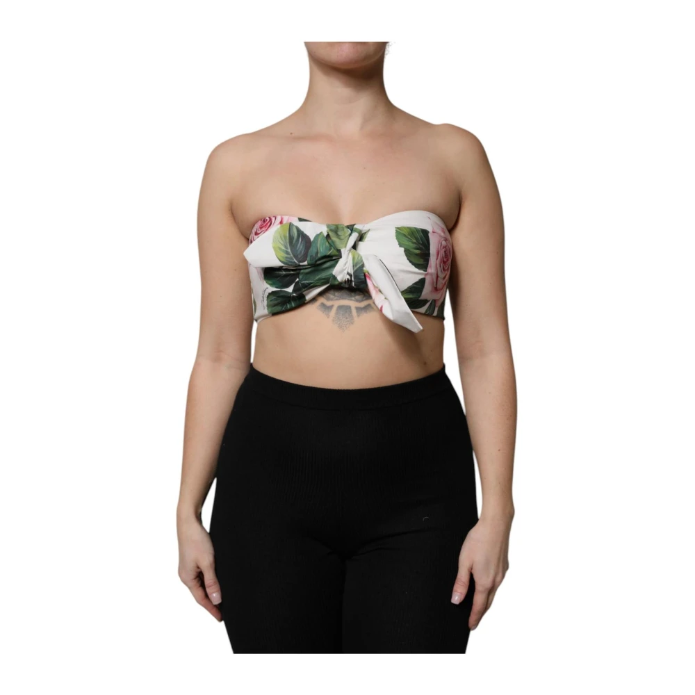 Dolce & Gabbana Women's Multicolor Sleeveless Tops, L, White Floral Print Corset Top