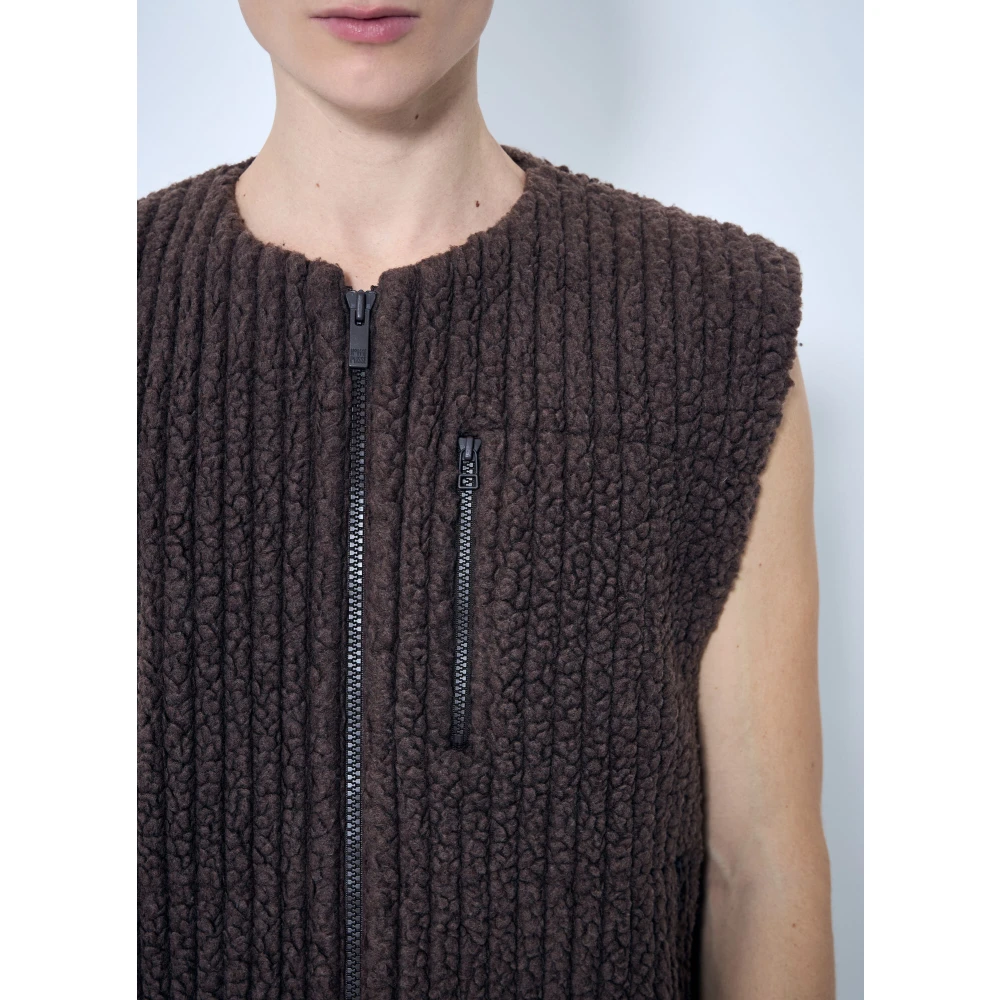 Issey Miyake Geribbelde Fleece Gilet met Ritszakken Brown Heren