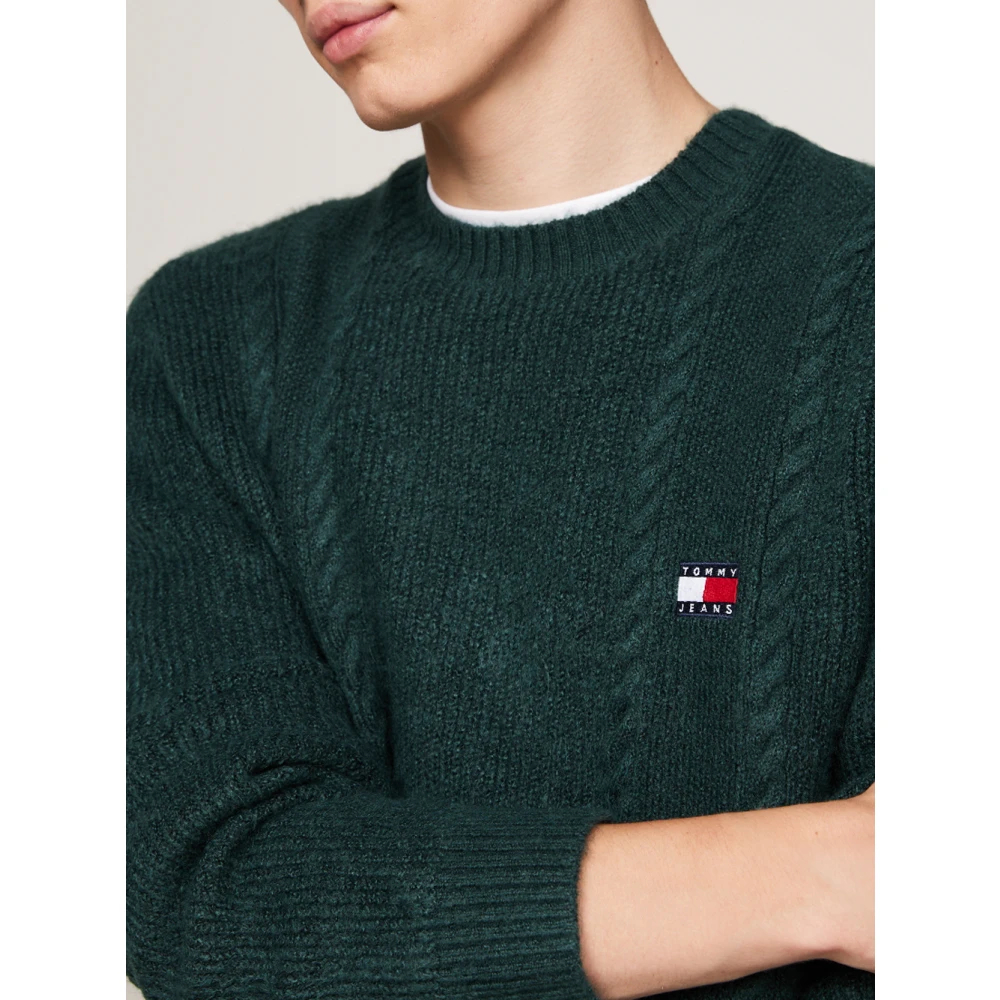 Tommy Jeans Groene trui met slanke kabelbrei Green Heren