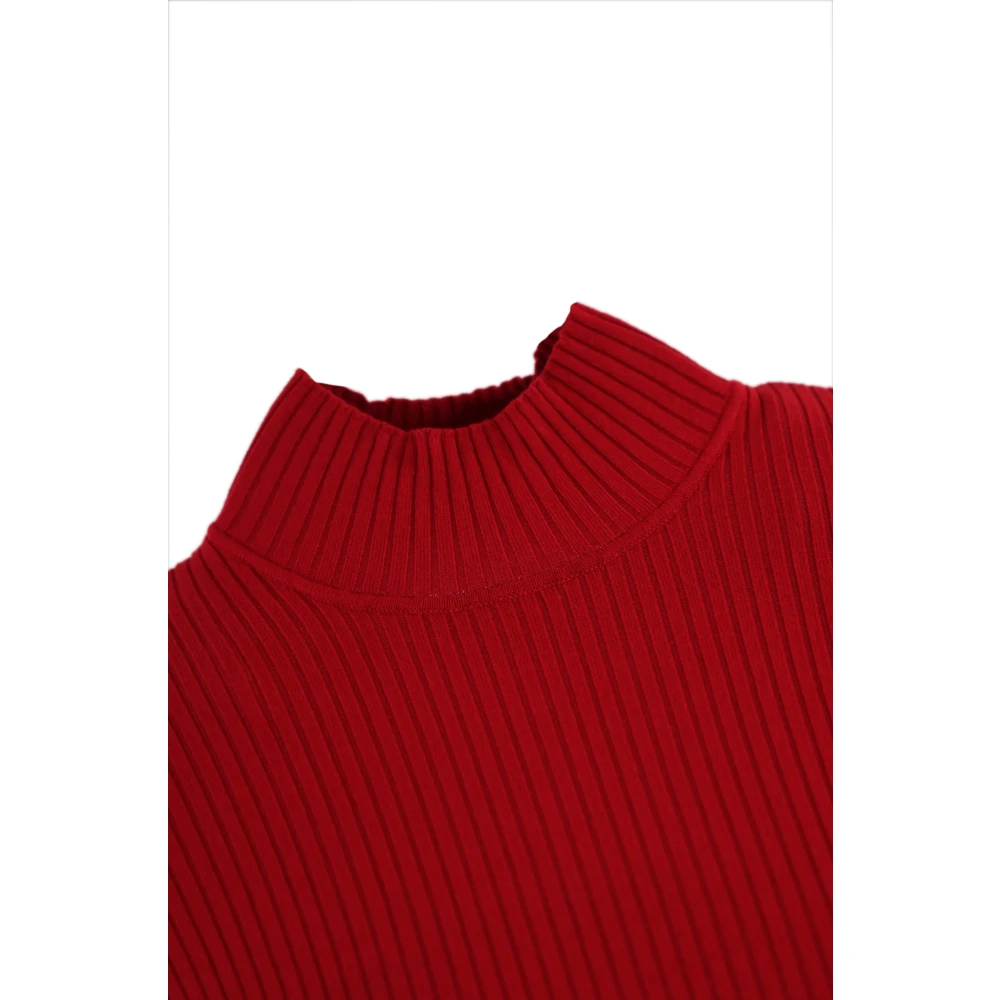 Twinset Rode Geribbelde Trui met Hoge Hals Red Dames