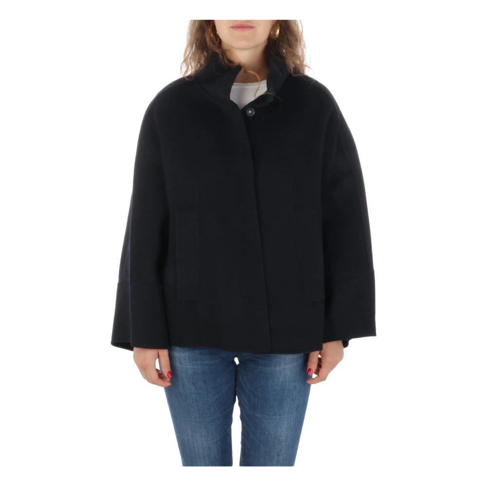 Paltò Dubbele Wol Kasjmier Korte Cape Jas Black Dames