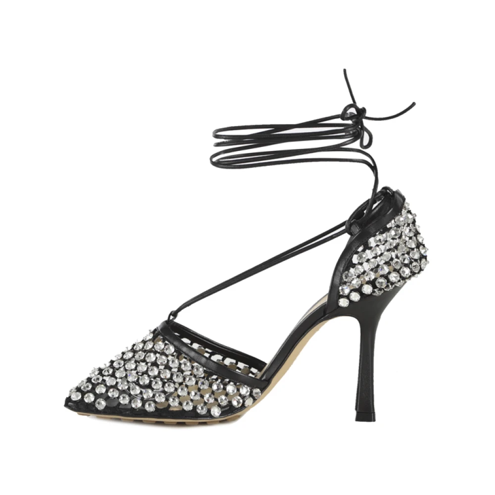 Bottega Veneta Strass-versierde Mesh en Leren Sandalen Black Dames