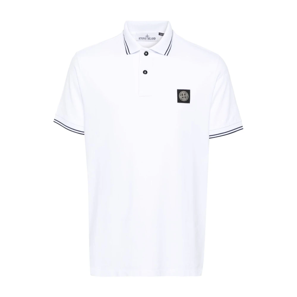 Stone Island White Polo Shirts, Male, 2XL, Logo Polo Shirt