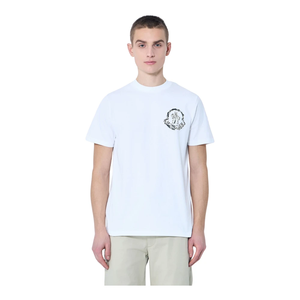 Moncler Katoenen Jersey Logo Motief T-Shirt White Heren