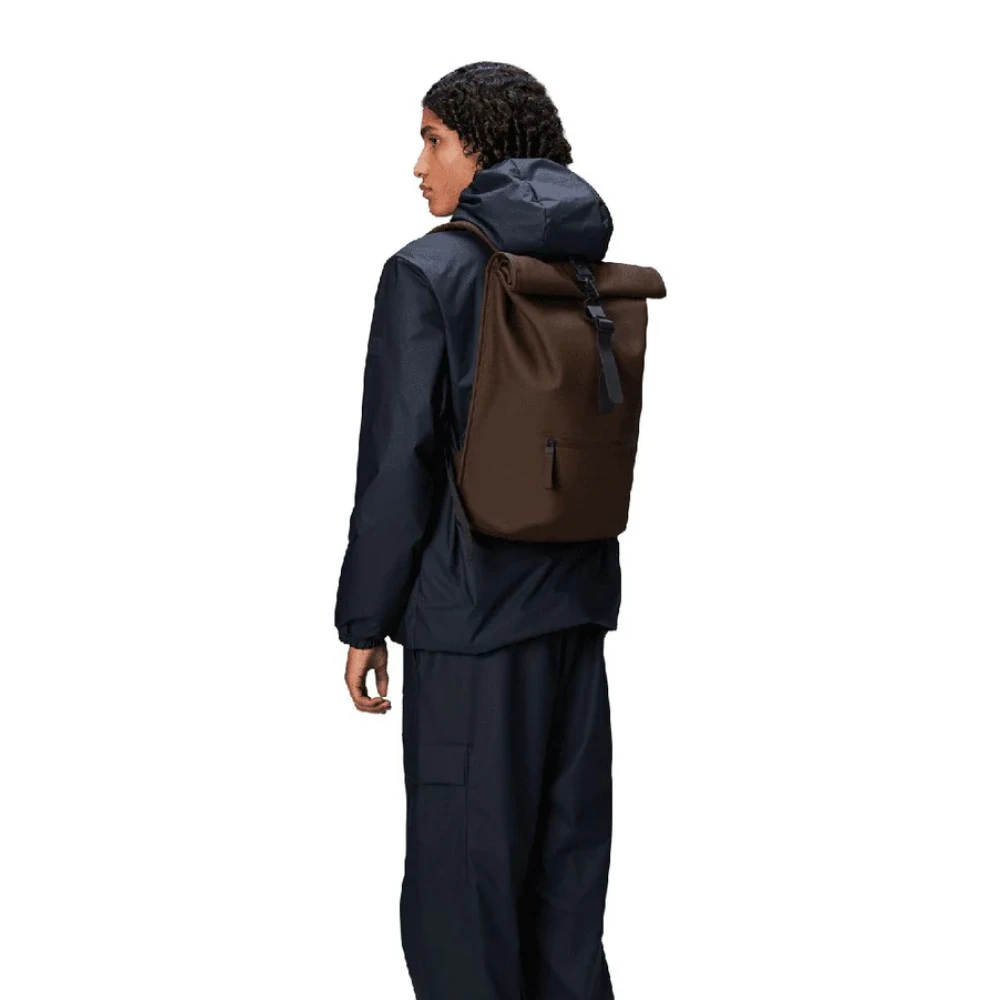 Rains Rolltop Rugzak met Fietslusklem Brown Unisex