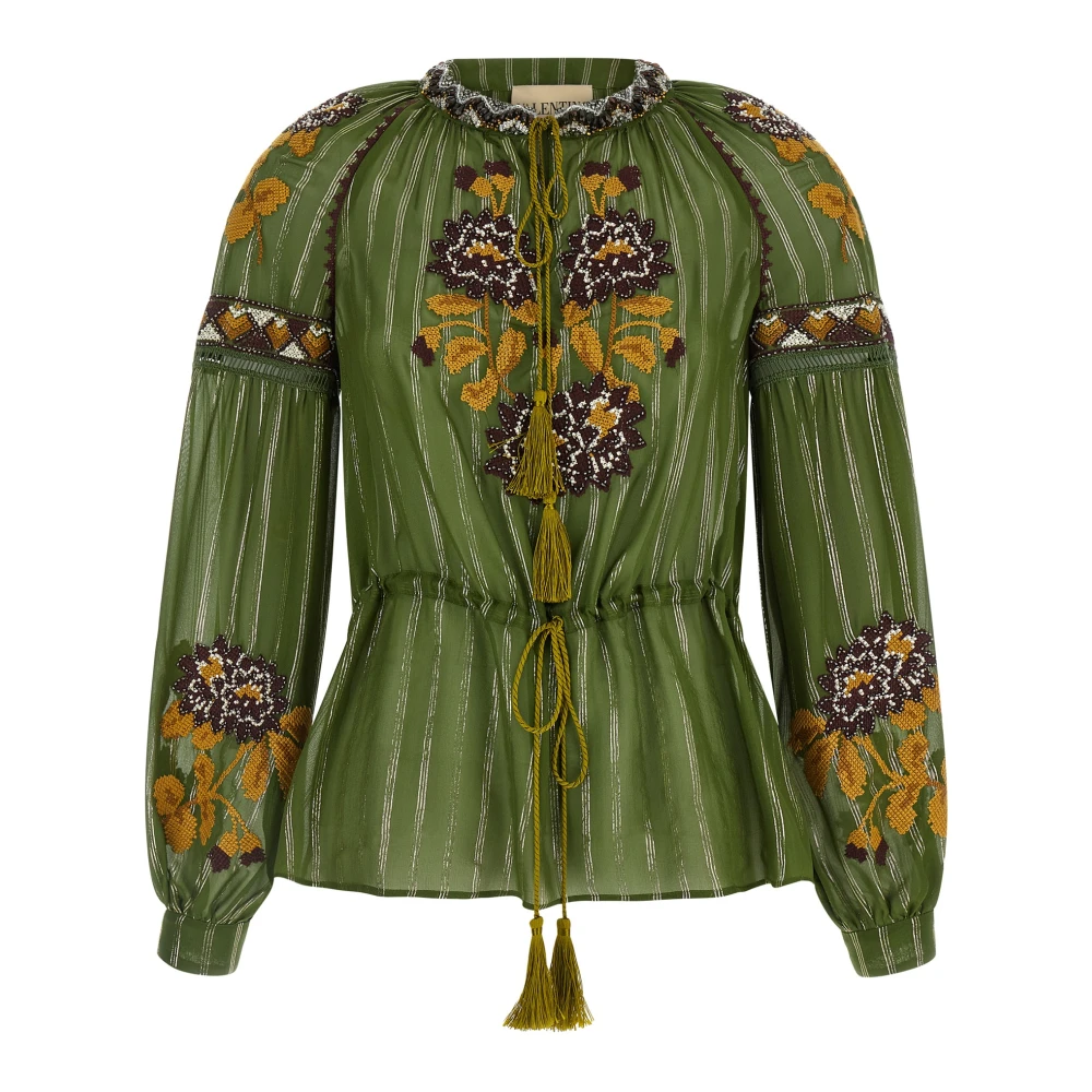 Valentino Garavani Women's Green Silk Chiffon & Lurex Shirt