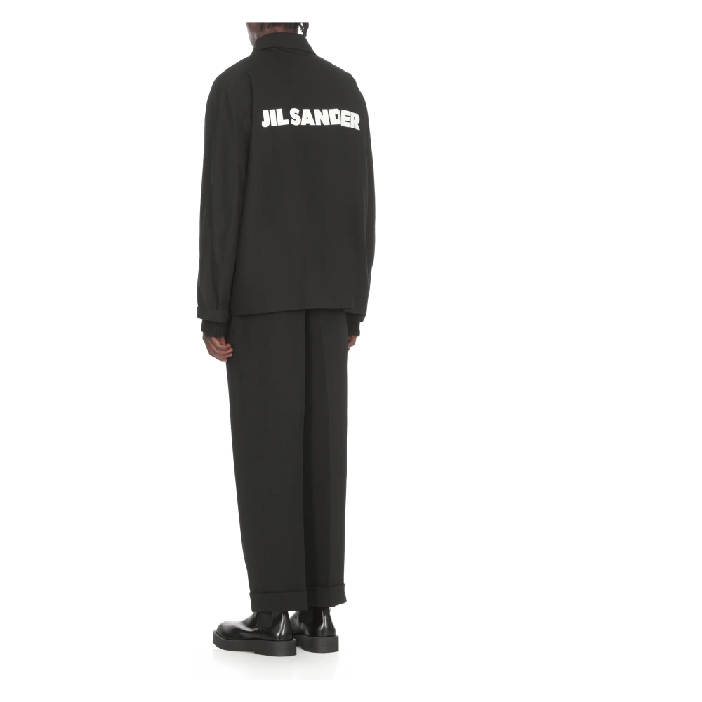 Jil Sander Zwarte Katoenen Jas met Kraag Black Heren