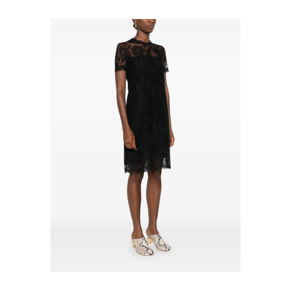 Ermanno Scervino Zwarte Bloemenkanten Jurk Black Dames