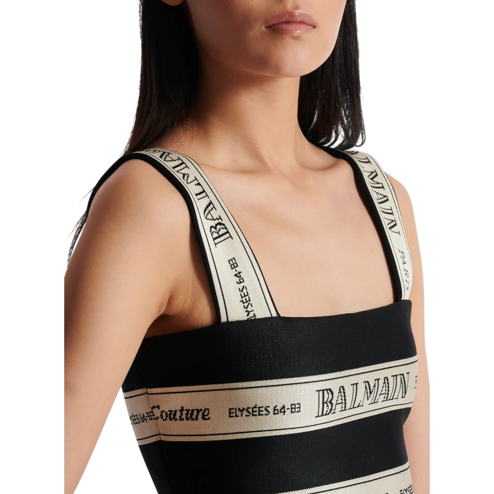 Balmain lint jacquard crop top Black Dames