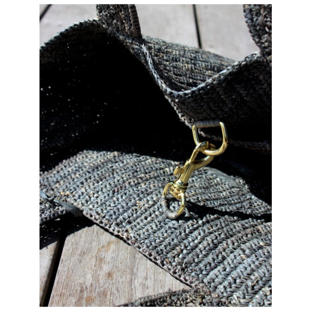 Ibeliv Fitia Geborduurde Raffia Tote Tas Gray Dames