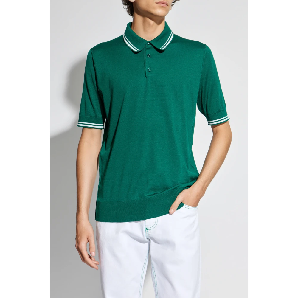 Dolce & Gabbana Zijden polo met logo-applicatie Green Heren