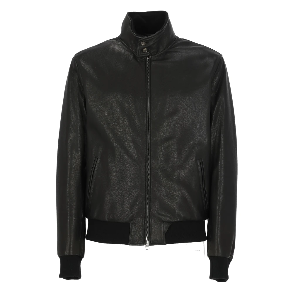 Stewart Zwarte Leren Jas Hoge Hals Rits Black Heren