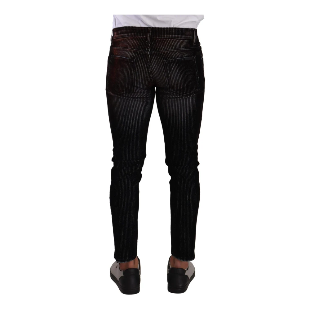 Dolce & Gabbana Zwarte Gestreepte Slim Fit Denim Jeans Black Heren