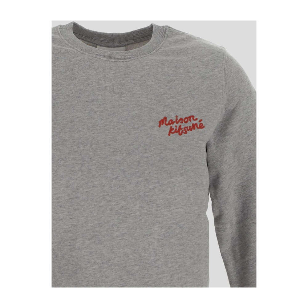 Maison Kitsuné Logo Geborduurd Sweatshirt in Lichtgrijs Melange Gray Dames