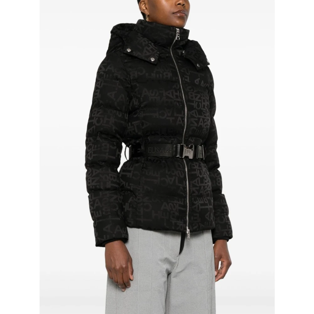 Elisabetta Franchi Zwarte donsjas met logoriem Black Dames