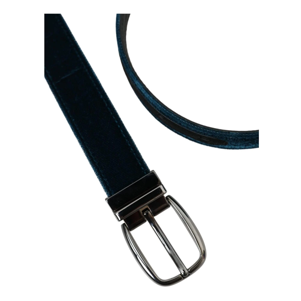 Dolce & Gabbana Blauw Velvet Metalen Gesp Riem Blue Heren