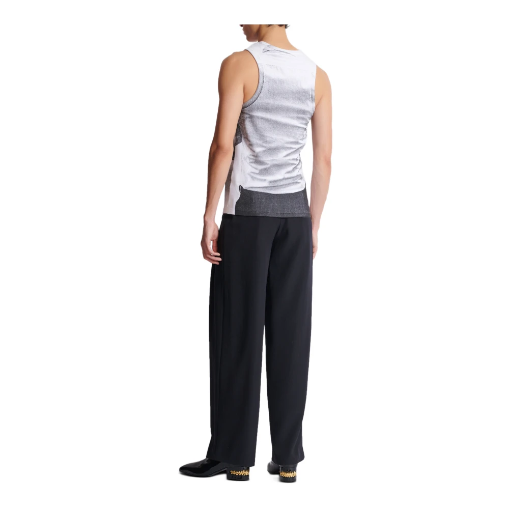 Balmain Geribbelde tanktop met stropdasprint White Heren