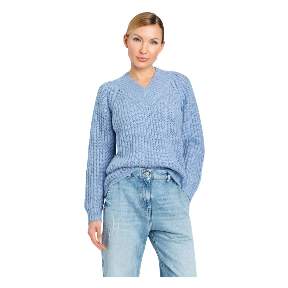 Twinset Lichtblauwe Geribbelde Trui Actitude Collectie Blue Dames