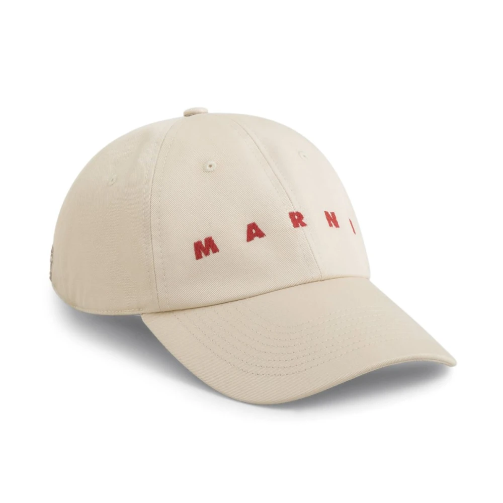 Marni Men's Beige Hats & Caps, M, Embroidered Logo Cotton Hat