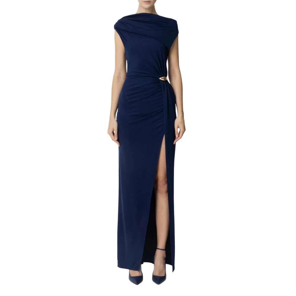 Elisabetta Franchi Asymmetrische Jersey Red Carpet Jurk Blue Dames