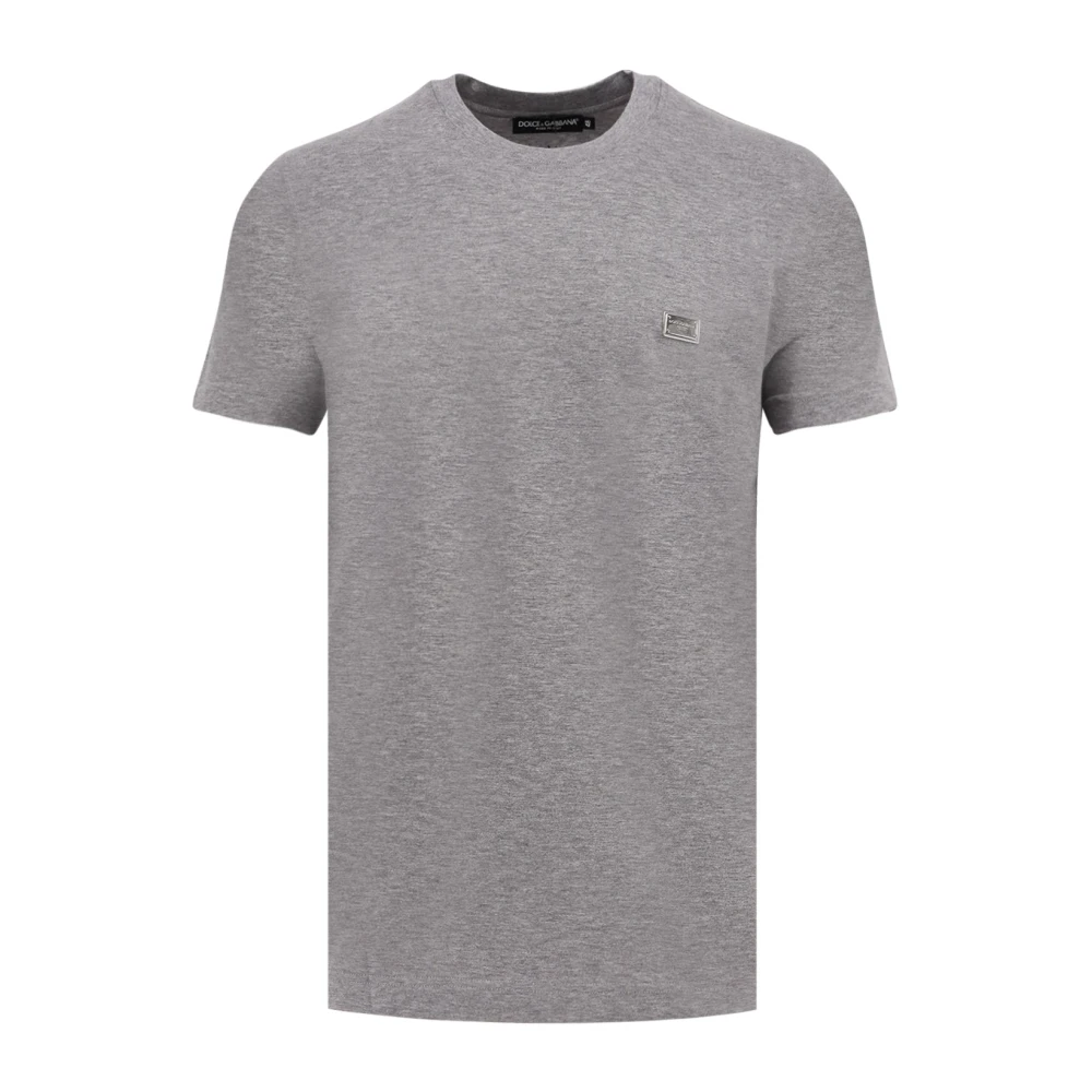 Dolce & Gabbana Cotton T-Shirt With Metal Logo Detail - Male - T-Shirts - Gray - S - Tops