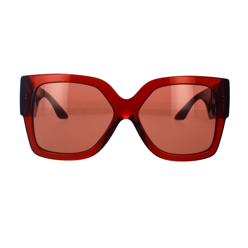 Oversized Rektangulære Solbriller i Transparent Rød med Mørke Lilla Linser