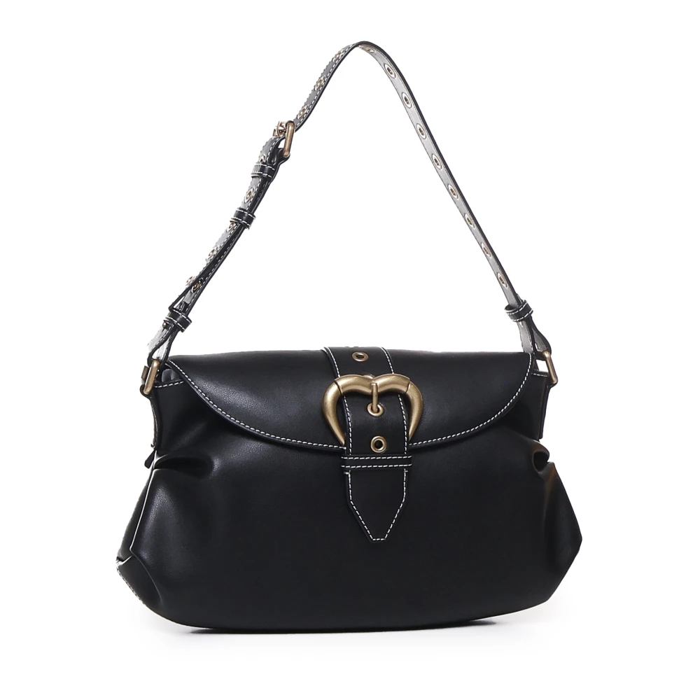 pinko Hartvormige Metalen Gesp Schoudertas Black Dames