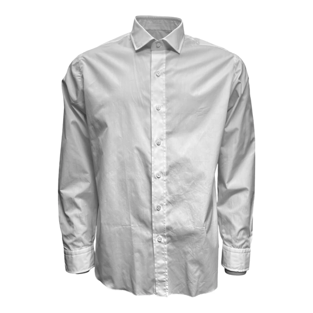 Salvatore Piccolo Napolitaans Popeline Wit Basisoverhemd White Heren