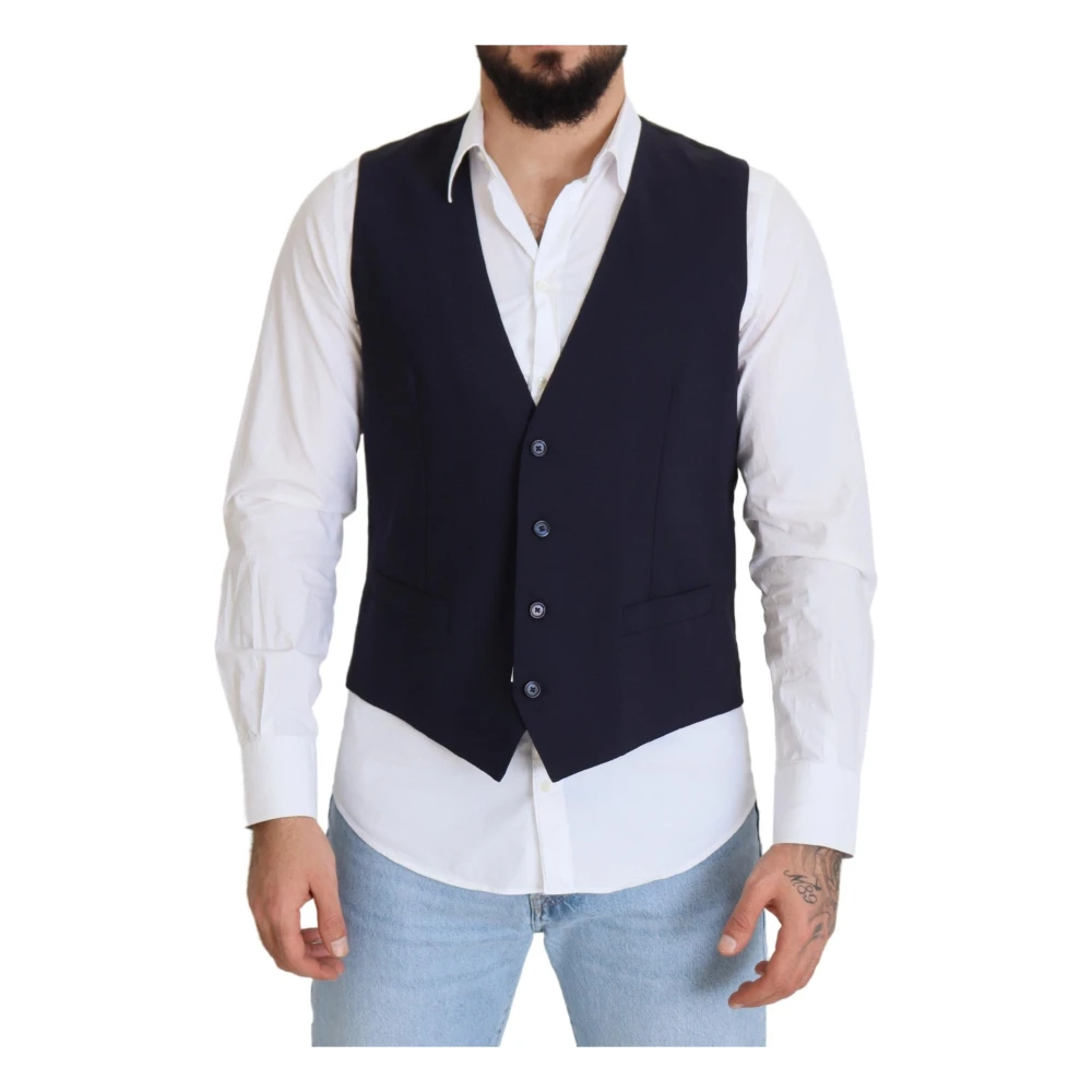 Dolce & Gabbana Men's Blue Wool Stretch Waistcoat