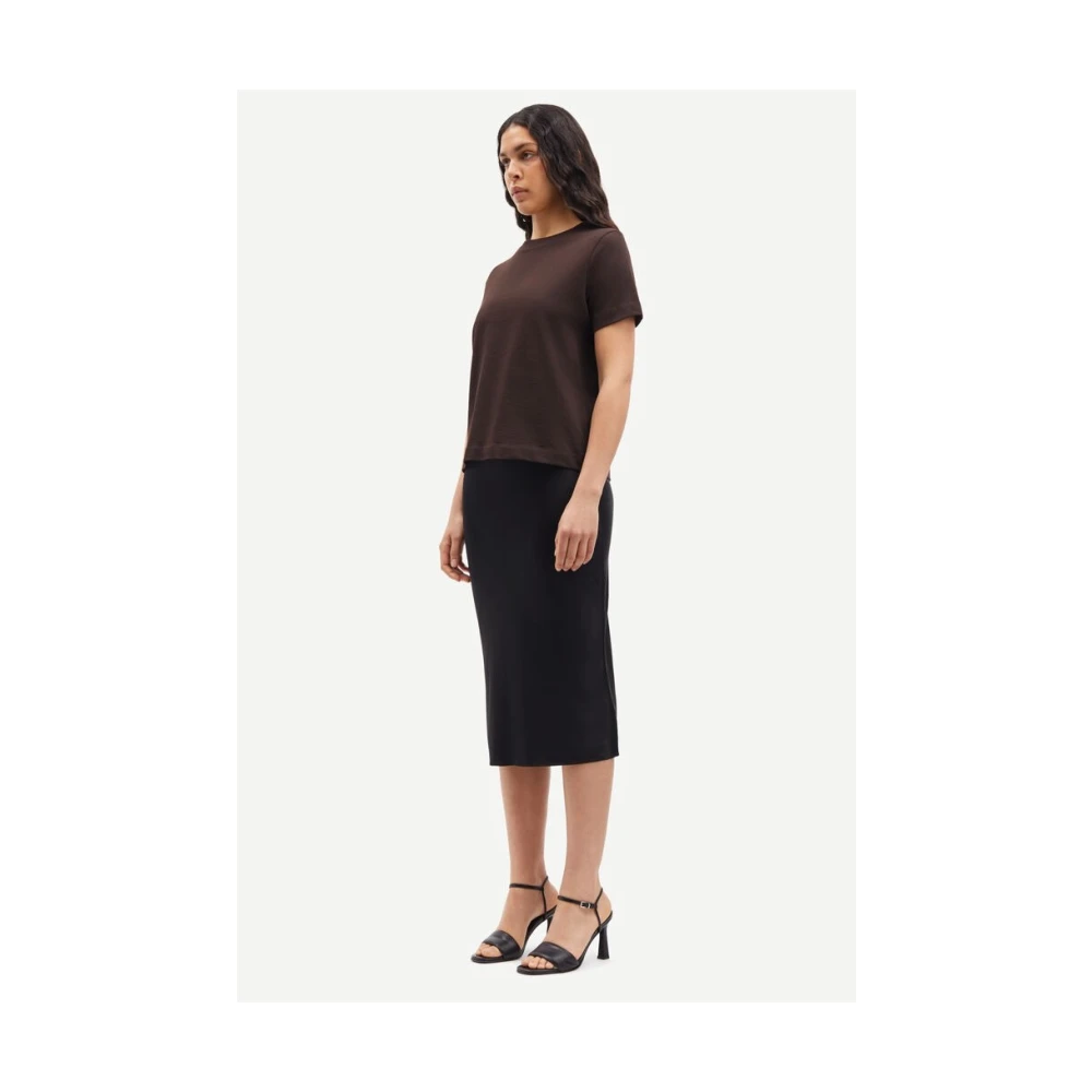 Samsøe Zwarte Midi Rok Slim Fit Bias Cut Black Dames