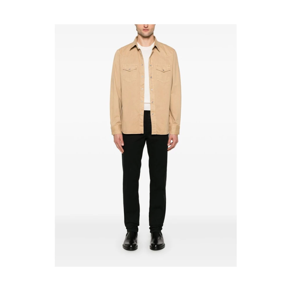 Tom Ford Beige Overhemd met Zakken en Klassieke Kraag Brown Heren