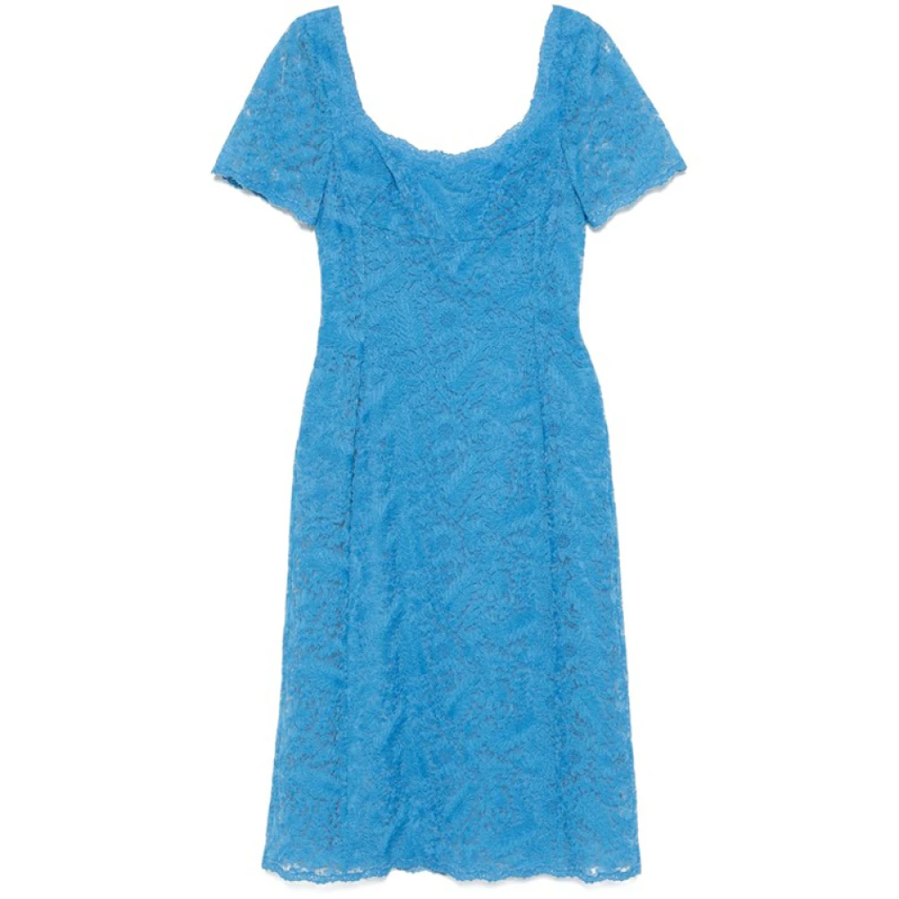 Ermanno Scervino Blauwe Bloemenkant Midi Jurk Blue Dames