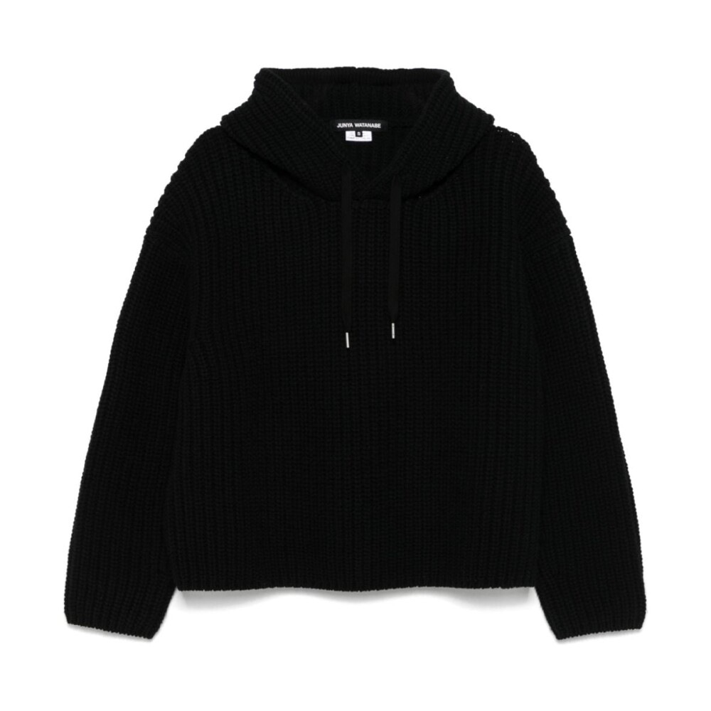 Drawstring hooded ribbed sweater best sale