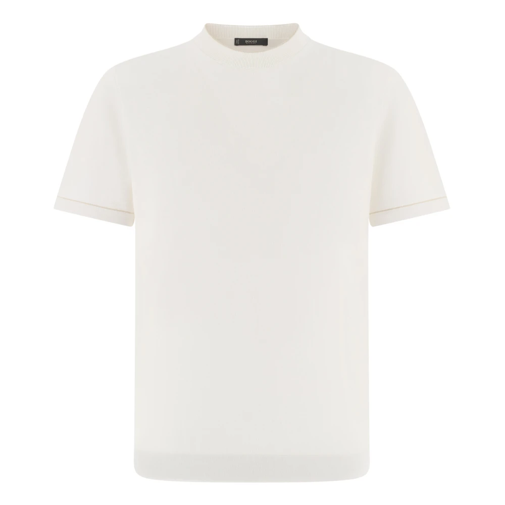 Boggi Milano Mannelijk Wit Truien & Vesten Heren, L, Katoen, Katoenen Crêpe Gebreid T-Shirt