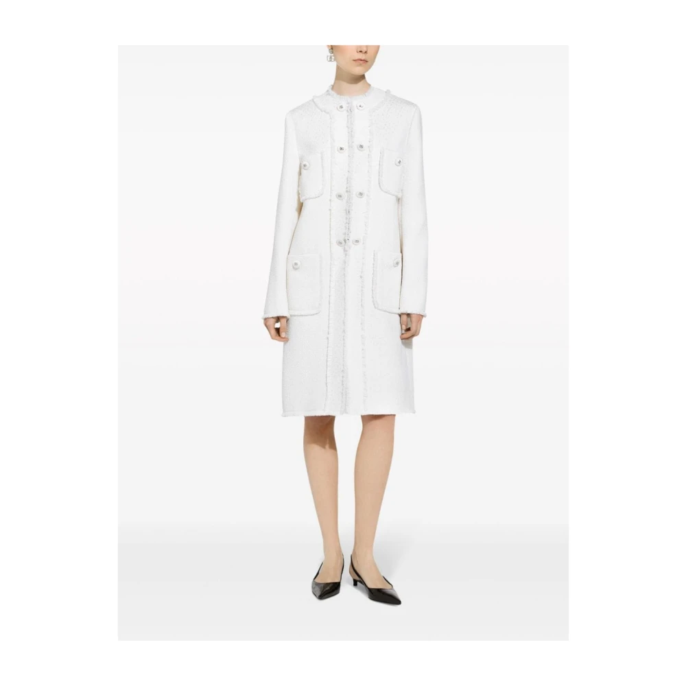Dolce & Gabbana Roomwit Tweedjas Raffelrand Beige Dames