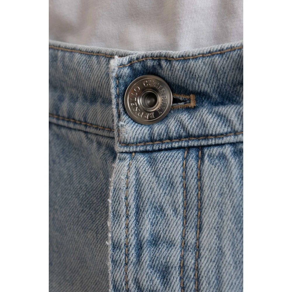 BRUNELLO CUCINELLI Katoenen Jeans Leren Label Blue Heren