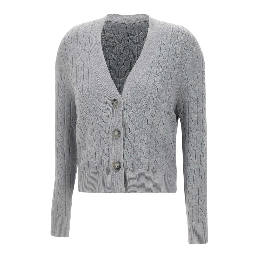 Kaos Grijze Vest met V-hals en Kabelpatroon Gray Dames