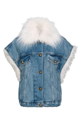 Ärmelös jeansjacka med fuskpäls